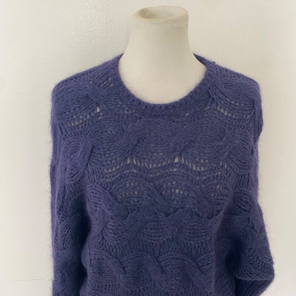 Farm Rio Cable Knit Sweater Wool Blend Blue - Picture 6 of 13